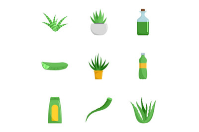 Aloe medicine icon set, flat style