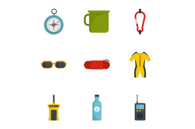 Camp travel icon set, flat style