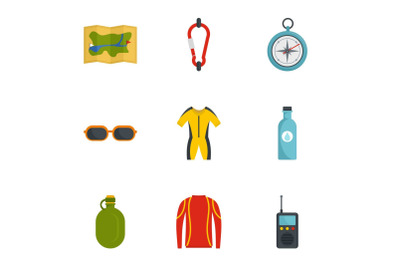 Travel camp icon set, flat style