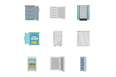 Freezer icon set, flat style