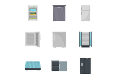 Kitchen fridge icon set, flat style