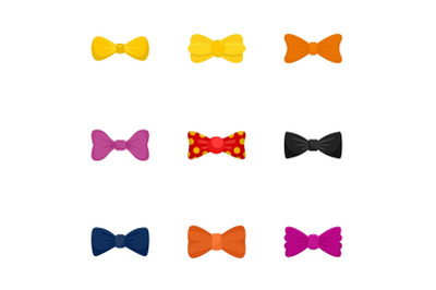 Bow tie icon set, flat style