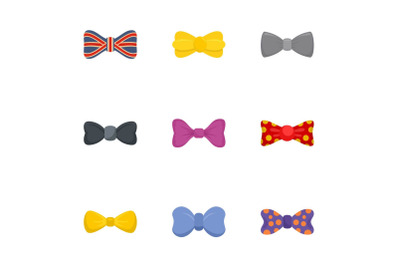 Fashion bow tie icon set, flat style