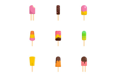 Tasty ice cream icon set, flat style