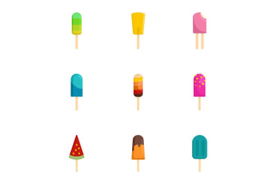 Sweet ice cream icon set, flat style