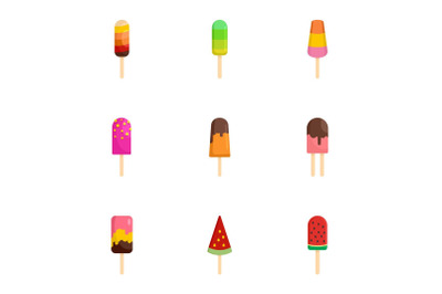 Fresh ice cream icon set, flat style