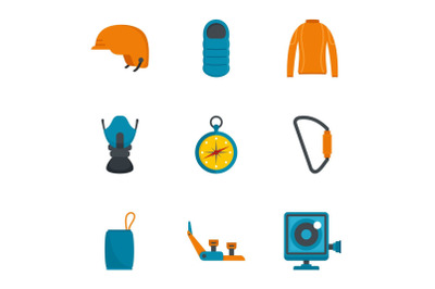 Climbing icon set, flat style