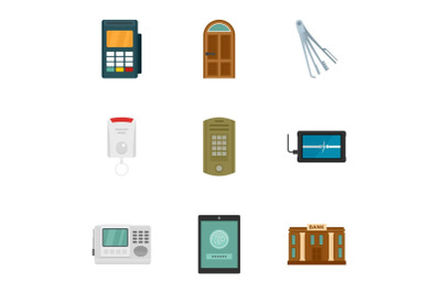 Safe money icon set, flat style