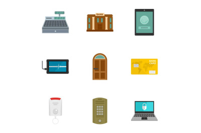 Secured money icon set, flat style