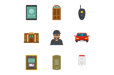 Finance security icon set, flat style