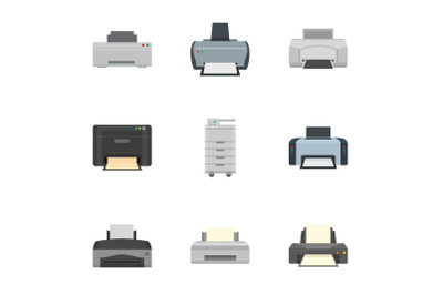 Inkjet printer icon set, flat style