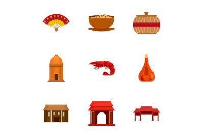 Welcome vietnam icon set, flat style