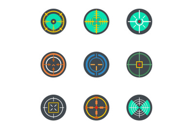 Crosshair icon set, flat style