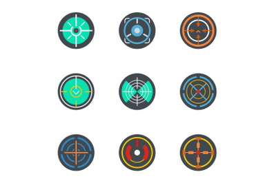 Sniper aim icon set, flat style