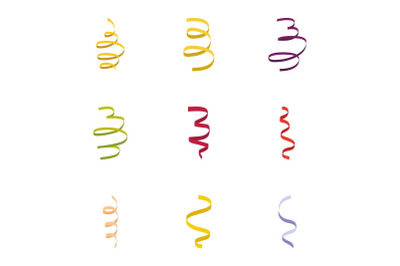 Serpentine ribbon icon set, flat style