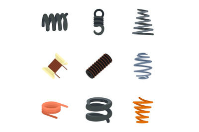 Coil spring icon set, flat style