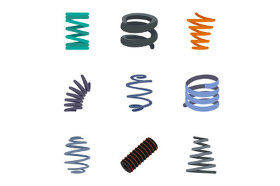 Coil spring cable icon set, flat style