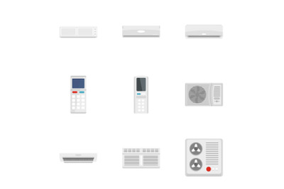 Air conditioner icon set, flat style