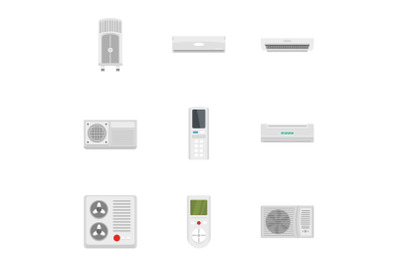 Air conditioner system icon set, flat style