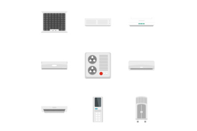 Conditioner equipment icon set, flat style