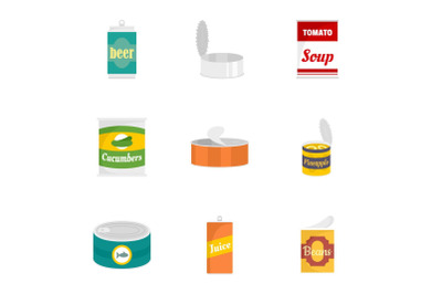 Can nutrition icon set, flat style