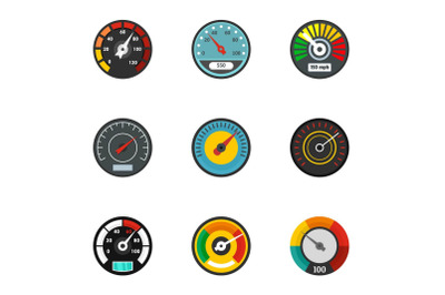 Car speedometer icon set, flat style