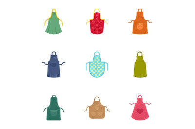 Colorful apron icon set, flat style