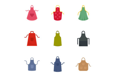 Cooking apron icon set, flat style