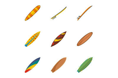 Classic surf board icon set, flat style