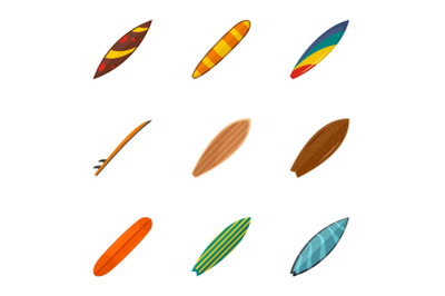 Ocean surf board icon set, flat style