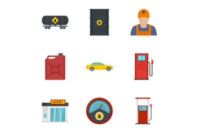 Petrol industry icon set, flat style