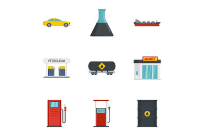 Business petrol icon set, flat style