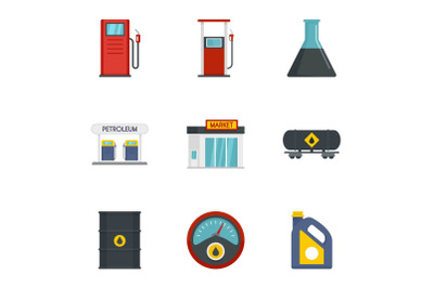 Petrol fuel icon set, flat style