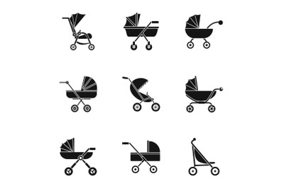 Pram icon set, simple style