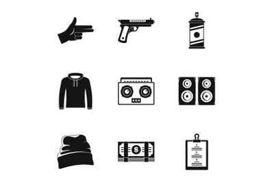 Street rap icon set, simple style