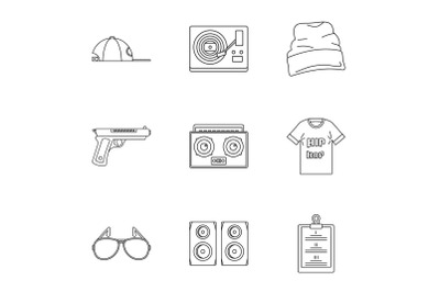 Rap icon set, outline style