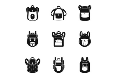 Classic backpack icon set, simple style