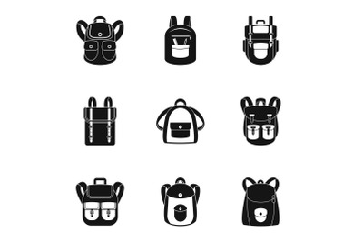 Camp backpack icon set, simple style