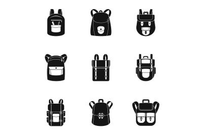 Mountain backpack icon set, simple style