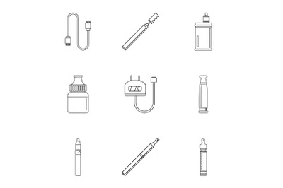 Electronic cigar icon set, outline style