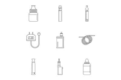 Electronic cigar device icon set, outline style