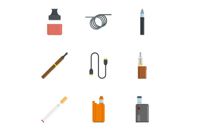 Electronic cigar icon set, flat style