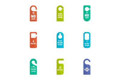 No entry door tag icon set, flat style