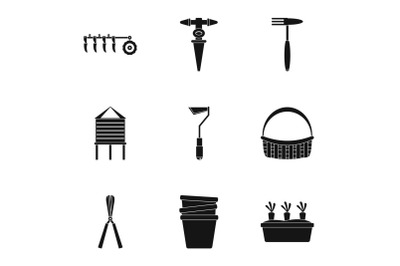 Garden tool icon set, simple style