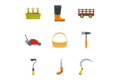 Garden icon set, flat style