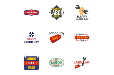 Happy labor day logo set, flat style