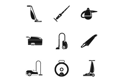 Modern vacuum cleaner icon set, simple style