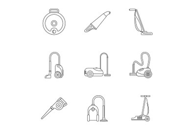 Modern vacuum cleaner icon set, outline style