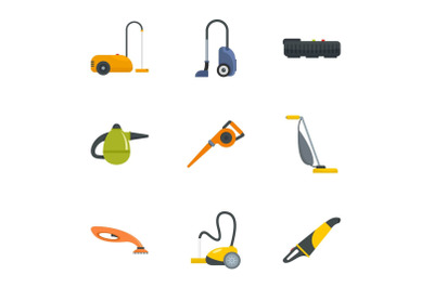 Modern vacuum cleaner icon set, flat style
