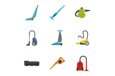 House vacuum cleaner icon set, flat style
